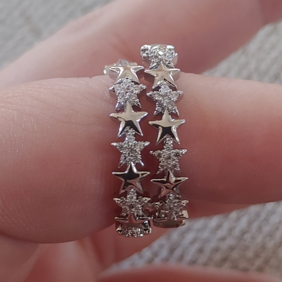 CZ Star Hoop Earrings - Picture 2 of 4